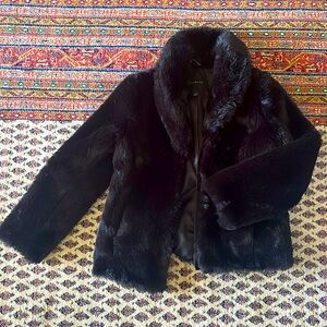 Talbots Faux Fur Black Shawl Collar Coat